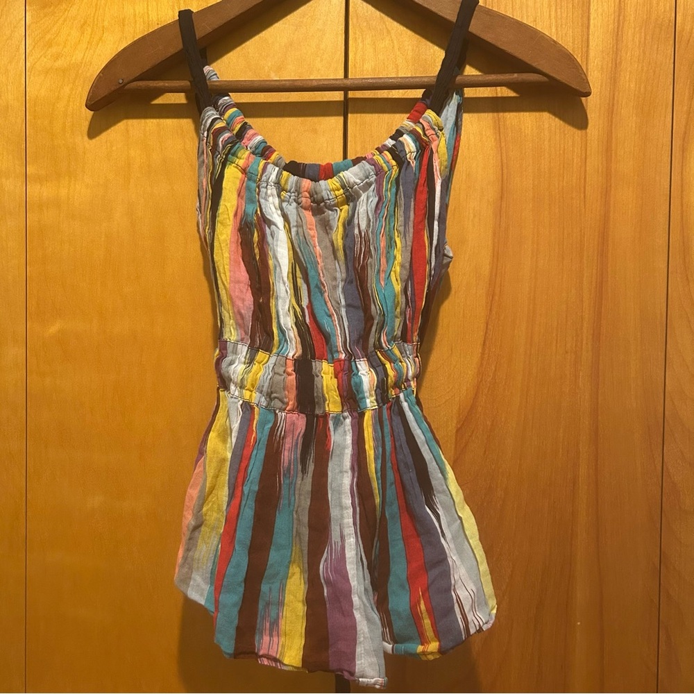 Anthropologie Lapis‎ Striped Colorful Crop Top-Ties at Waist-Sz L-Festival-Artsy